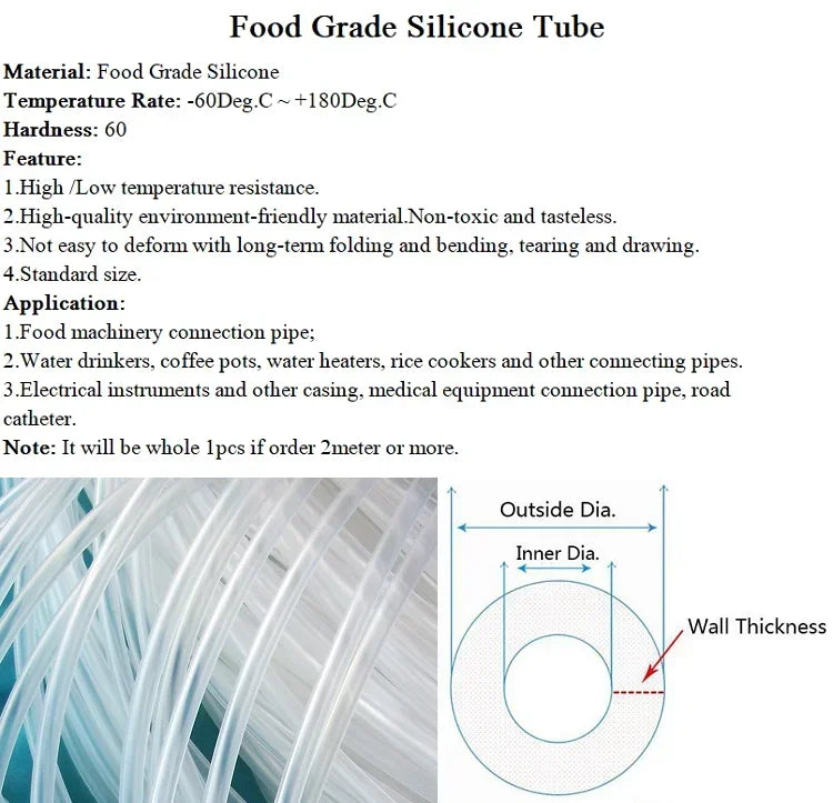 1M Food Grade Silicone Rubber Hose Transparent Flexible Silicone Tube Diameter 10mm 11mm 12mm 14mm 16mm 18mm 20mm 30mm 50mm Tube