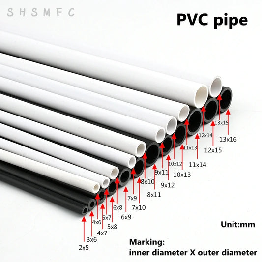 2pcs Length 50cm Outer Diameter 5~16mm White and Black PVC Pipe Fish Tank Aquarium Tube Garden Irrigation Watering Fittings DIY