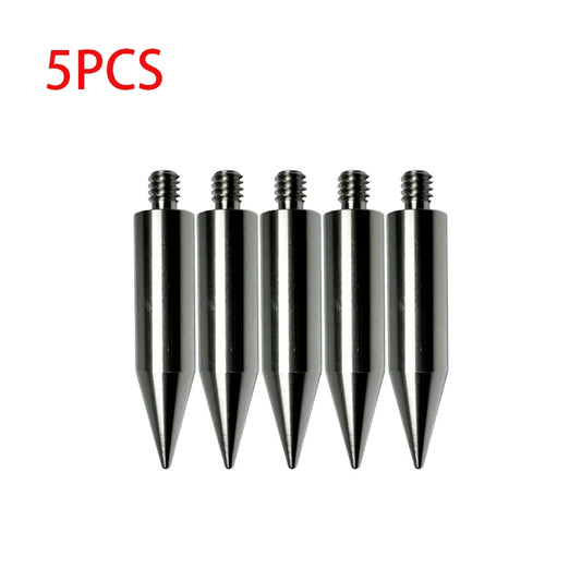 5pcs Reliable Quality Replacement 50MM Length Mini Pole Point Tip For Mini Prism 1/4" Thread Stainless Steel