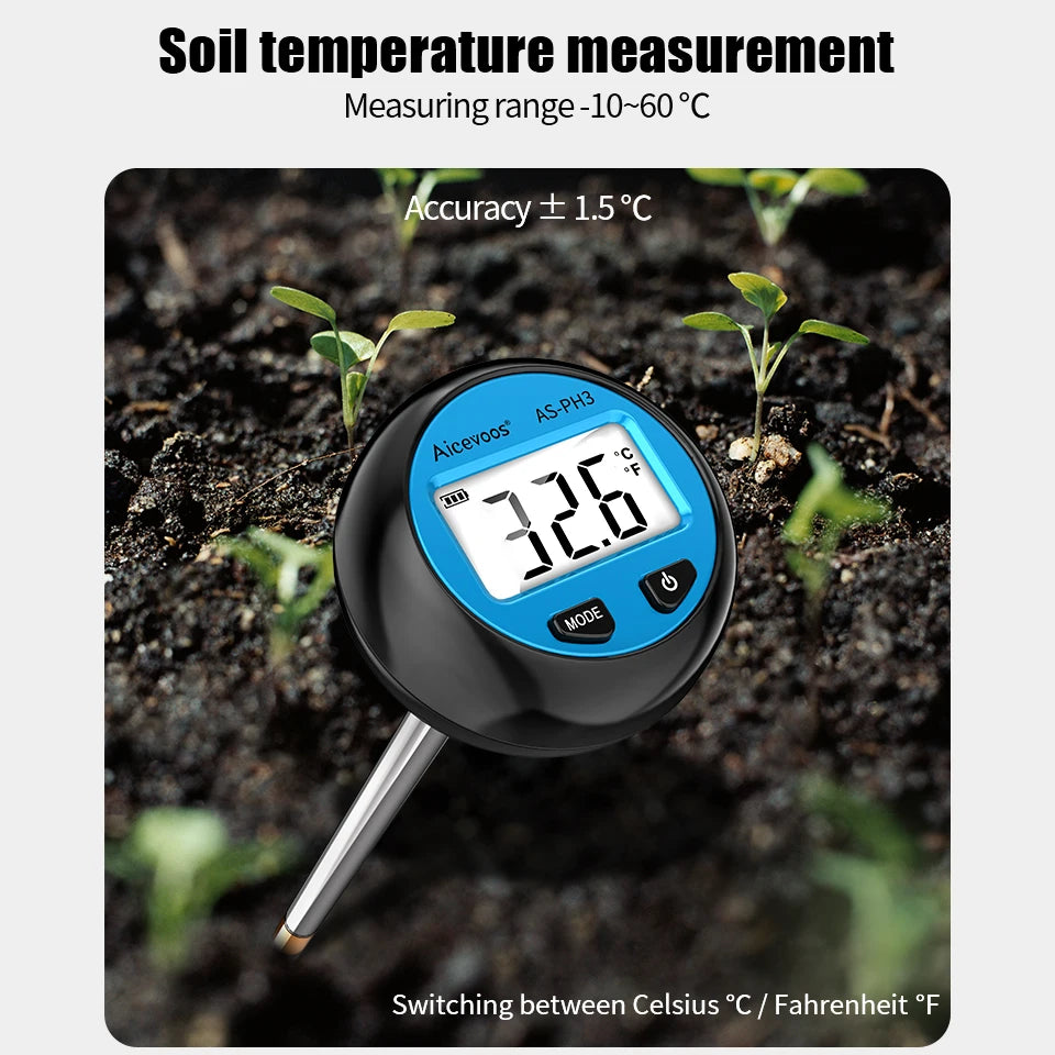 Aicevoos Digital 3 in 1 Soil Ph Meter Temperature Moisture Monitor Ph Acidity Tester Gardening Farming Soil