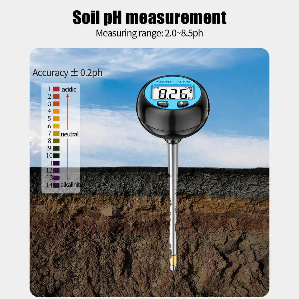 Aicevoos Digital 3 in 1 Soil Ph Meter Temperature Moisture Monitor Ph Acidity Tester Gardening Farming Soil