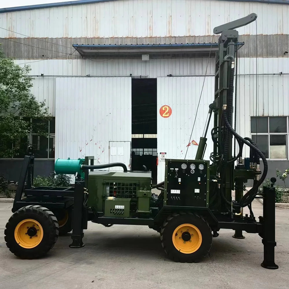 200m trailer mounted diesel portable water well drilling rig borehole drilling machines with hydraulic legs and tower