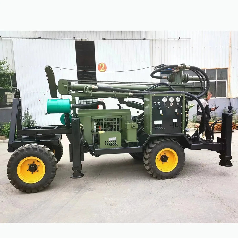 200m trailer mounted diesel portable water well drilling rig borehole drilling machines with hydraulic legs and tower