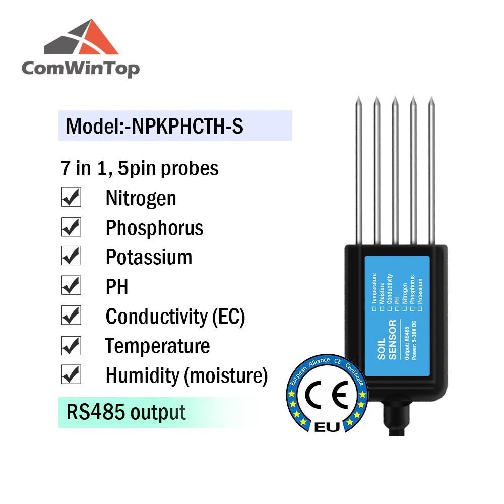 Measure Soil Moisture Temperature Humidity EC PH  NPK 4-20mA 0-5V RS485 Modbus Soil Sensor