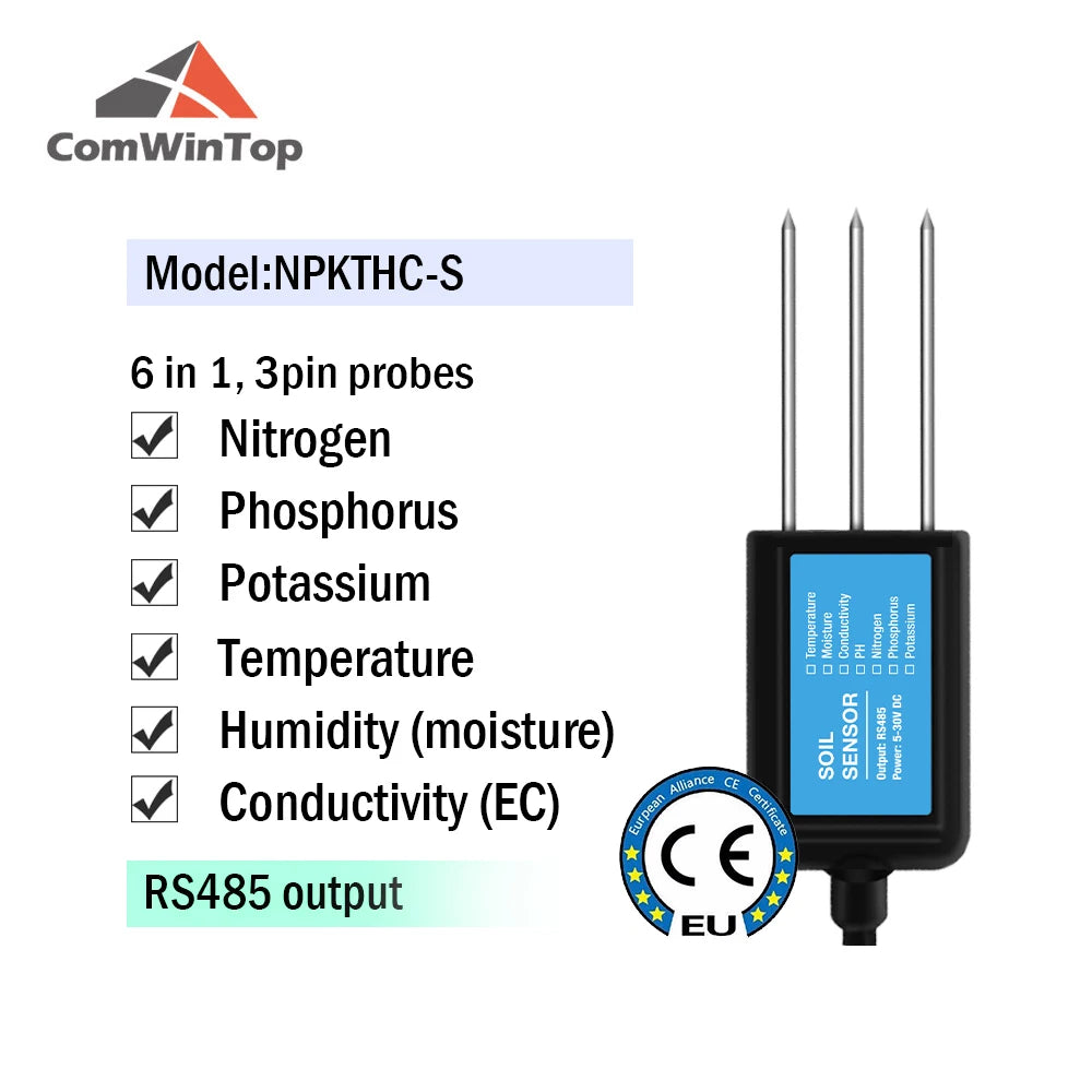 Measure Soil Moisture Temperature Humidity EC PH  NPK 4-20mA 0-5V RS485 Modbus Soil Sensor