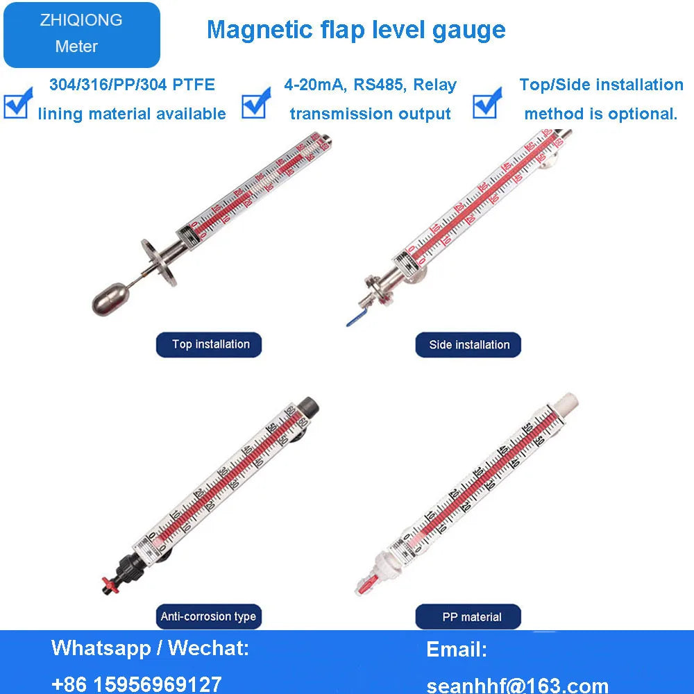 PP magnetic flap level meter stainless steel anti-corrosion magnetic flap remote transmission magnetic flap level meter