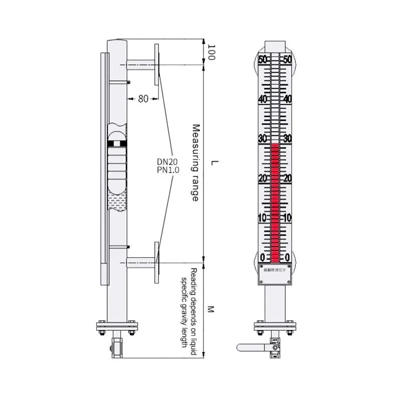 PP magnetic flap level meter stainless steel anti-corrosion magnetic flap remote transmission magnetic flap level meter