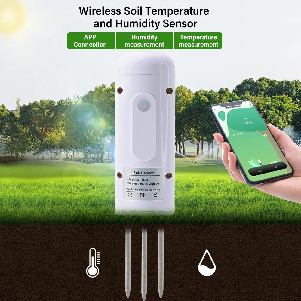 Tuya Zigbee Soil Moisture Meter Wireless Temperature Humidity Tester Plant Monitor IP67 Waterproof Detector for Garden Planting